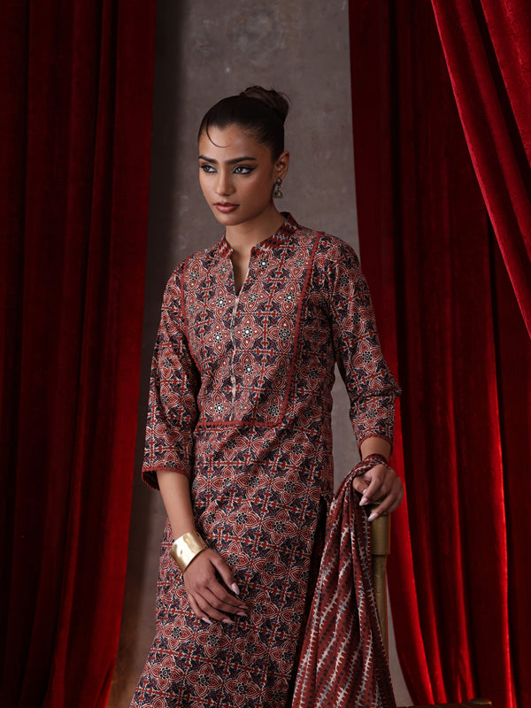 Khushal K Women Cotton kurta and palazzo with dupatta set - Rust