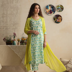 Khushal K Women Floral Printed Regular Pure White Cotton Kurta & Palazzo With Dupatta