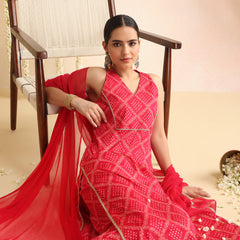 Women Bandhani Printed Kurta with Palazzos & Dupatta