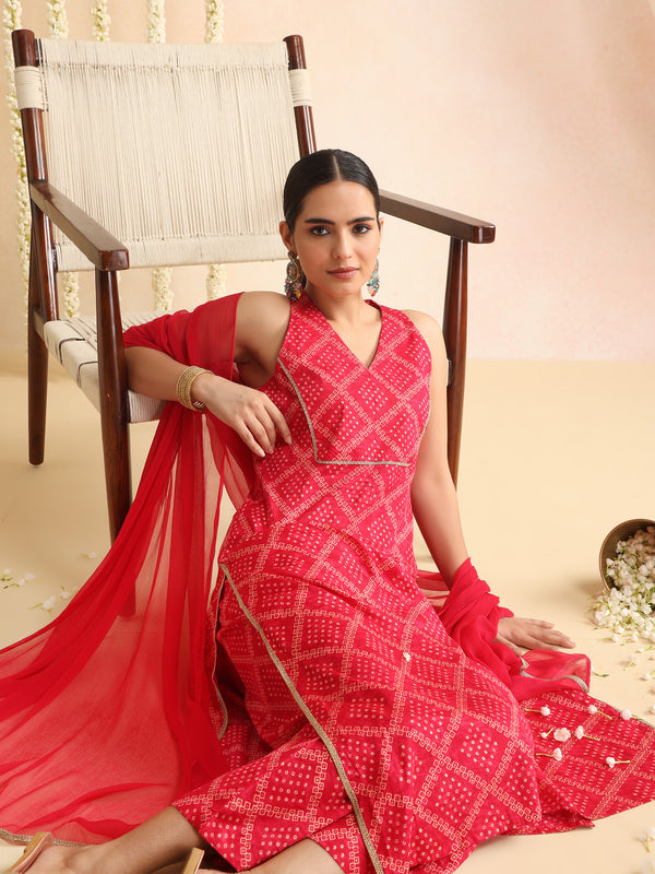 Women Bandhani Printed Kurta with Palazzos & Dupatta
