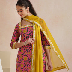 Khushal K Women Cotton Kurta Palazzo Dupatta Set - Pink