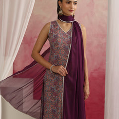 Paisley Printed Sleeveless Straight Kurta with Palazzos & Dupatta