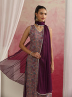 Paisley Printed Sleeveless Straight Kurta with Palazzos & Dupatta