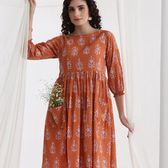 Women Floral Print Knee Lengh A-Line Dress