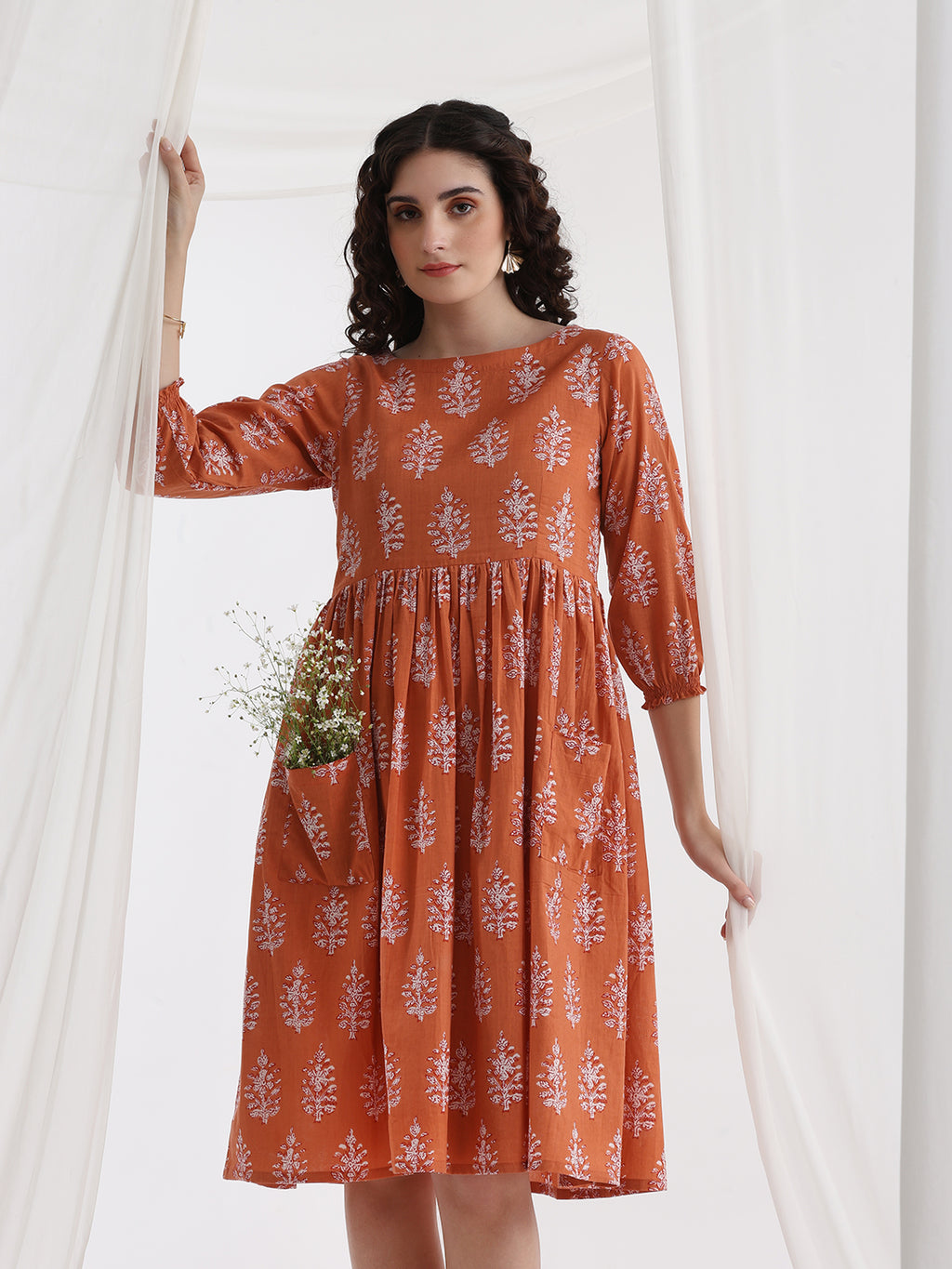 Women Floral Print Knee Lengh A-Line Dress