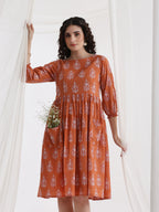 Women Floral Print Knee Lengh A-Line Dress