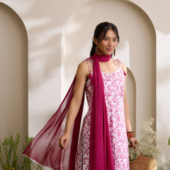 Khushal K Women Cotton Kurta And Palazzo With Dupatta Set - Maroon