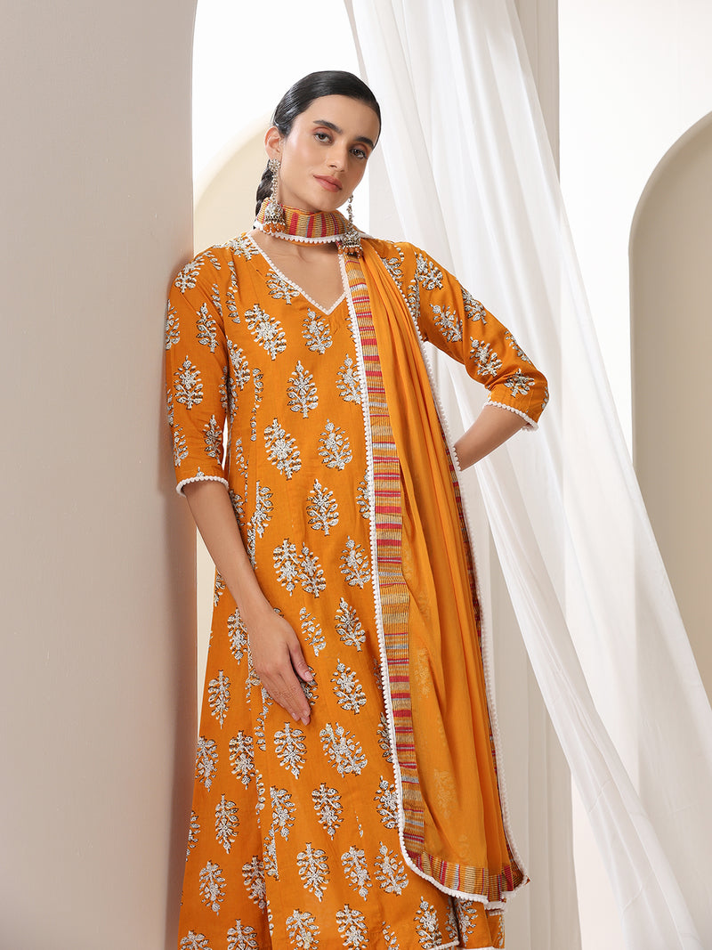 Women Floral Printed Regular Pure Cotton Kurta with Palazzos & With Dupatta