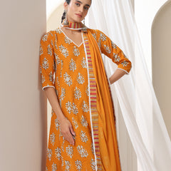 Women Floral Printed Regular Pure Cotton Kurta with Palazzos & With Dupatta