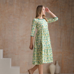 Women Floral Print Tiered Fit & Flare Midi Dress