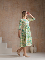 Women Floral Print Tiered Fit & Flare Midi Dress