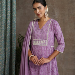 Purple and white Kurta with trouser & dupatta
