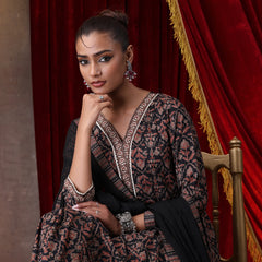 Khushal K Women Cotton kurta and palazzo with dupatta set - Black