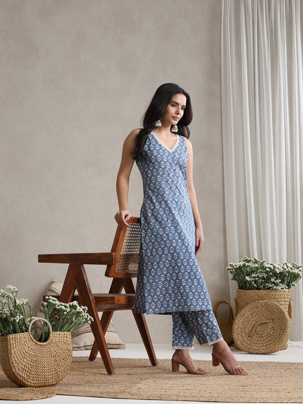 Khushal K Women Floral Printed Regular Pure Cotton Kurta set