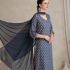 Floral Printed V-Neck Pure Cotton Kurta With Palazzos And Dupatta