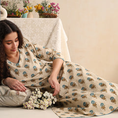 Khushal K Women Cream Floral Printed Regular Pure Cotton Kurta & Palazzo With Dupatta