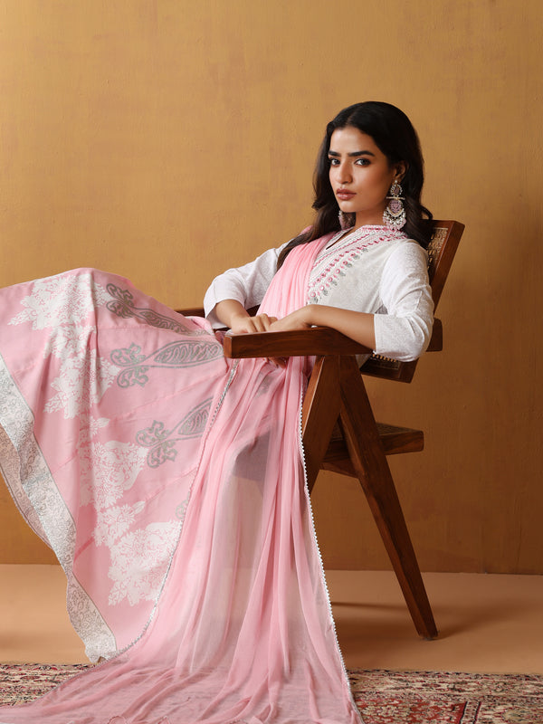 Khushal K Floral Embroidered Anarkali Thread Work Kurta set