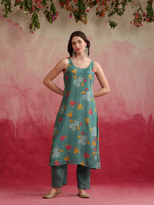 Floral Printed Layered Cord Set With Jacket