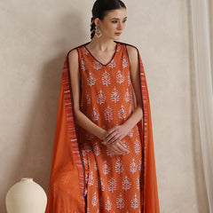 Floral Printed Pure Cotton Straight Kurta With Palazzo And Dupatta