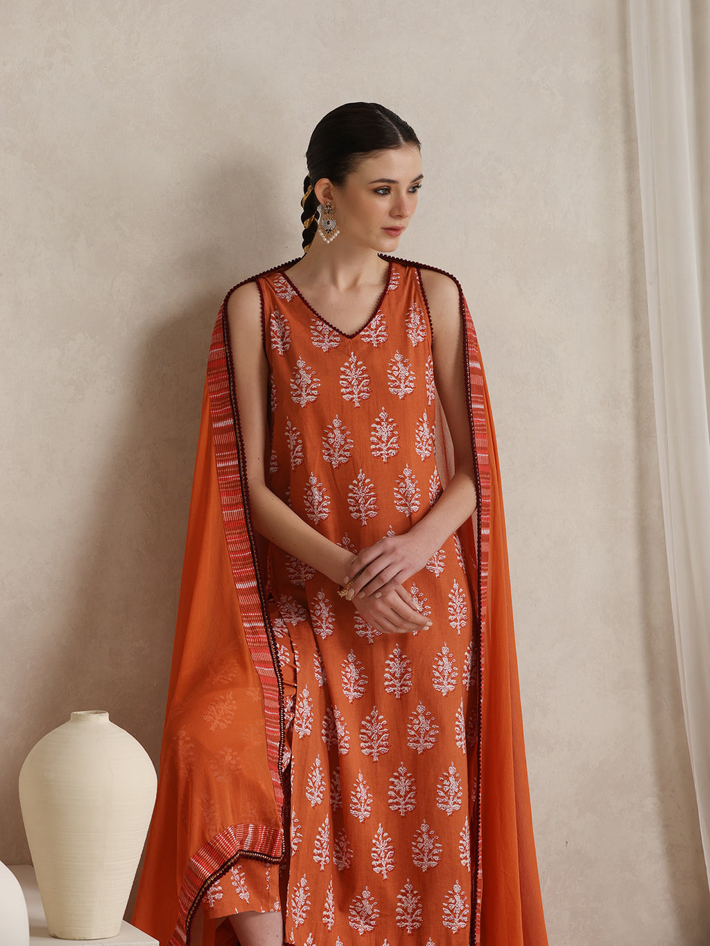 Floral Printed Pure Cotton Straight Kurta With Palazzo And Dupatta