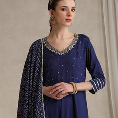 Floral Embroidered Gotta Patti V-Neck Anarkali Kurta With Palazzos & Dupatta