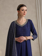 Floral Embroidered Gotta Patti V-Neck Anarkali Kurta With Palazzos & Dupatta