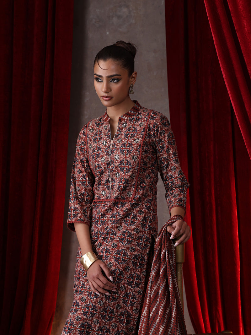 Khushal K Women Cotton kurta and palazzo with dupatta set - Rust