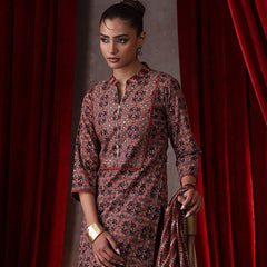 Khushal K Women Cotton kurta and palazzo with dupatta set - Rust