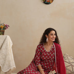 Khushal K Women Pink Floral Printed Regular Pure Cotton Kurta & Palazzo With Dupatta