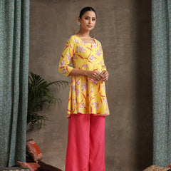 Khushal K Women Floral Printed Yellow Regular Pure Cotton Kurta set