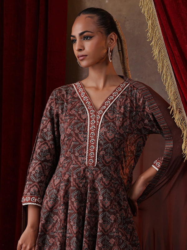 Khushal K Women Cotton kurta and palazzo with dupatta set - Brown