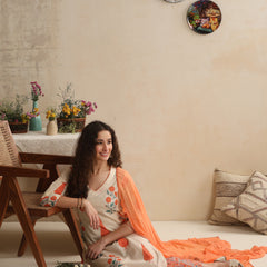 Khushal K Women Floral Off-White Printed Regular Pure Cotton Kurta & Palazzo With Dupatta