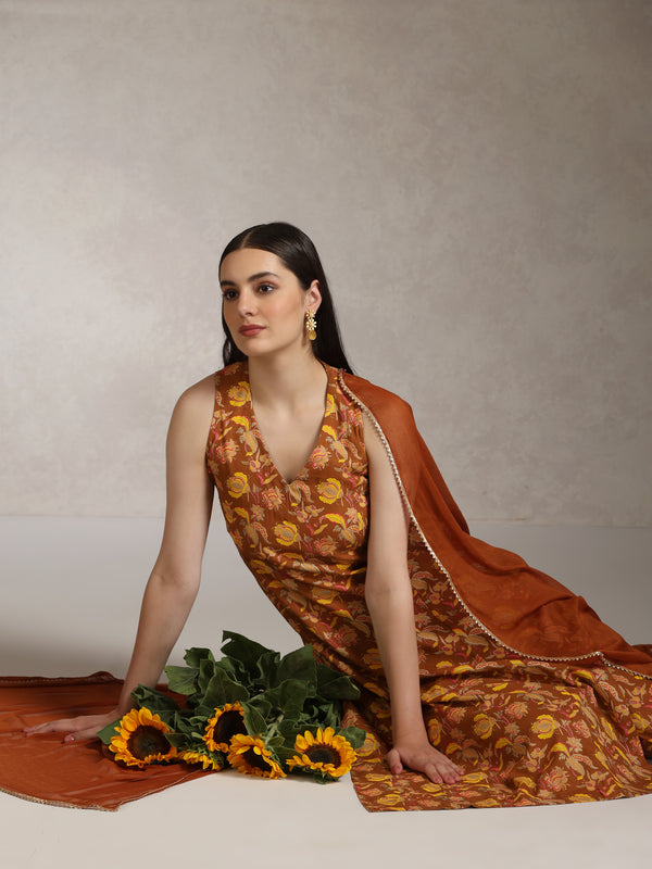 Khushal K Women Floral Printed Sleeveless Pure Cotton Kurta Set