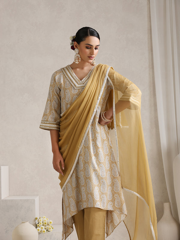 Khushal K Ethnic Motifs Embroidered Mirror Work A-Line Kurta set