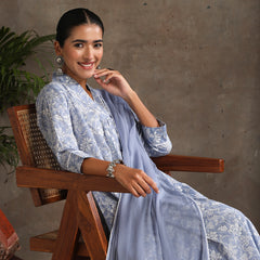 Floral Printed Pure Cotton A-Line Kurta With Palazzos And Dupatta