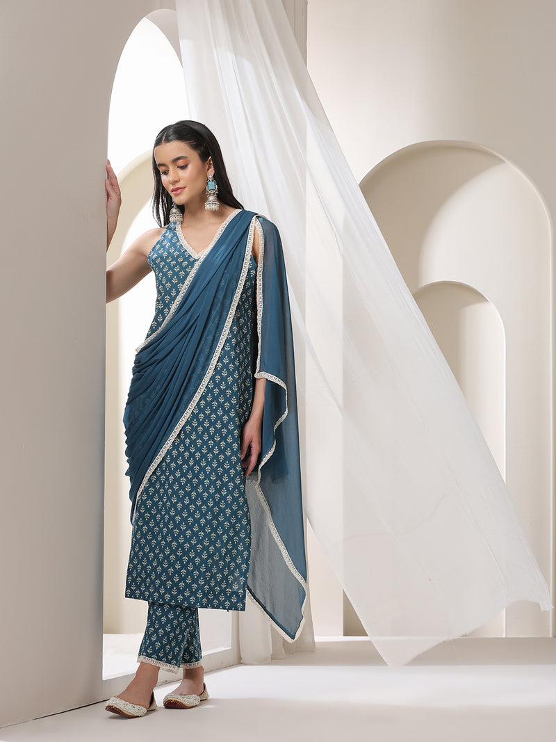 Women Ethnic Motifs Printed Regular Pure Cotton Kurta with Palazzos & With Dupatta