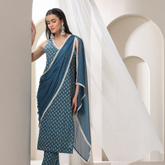 Women Ethnic Motifs Printed Regular Pure Cotton Kurta with Palazzos & With Dupatta