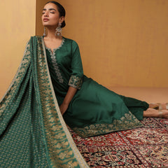 Khushal K Ethnic Motifs Embroidered Zari Notch Neck Straight Kurta set