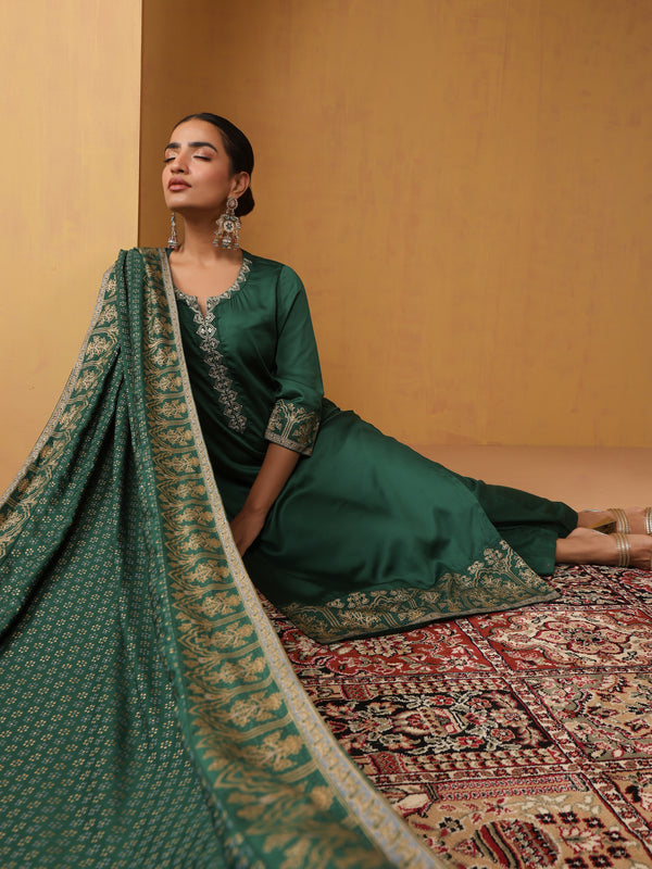 Khushal K Ethnic Motifs Embroidered Zari Notch Neck Straight Kurta set