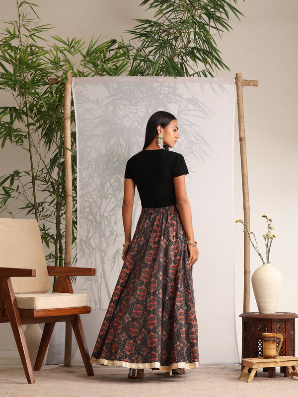 Khushal K Womens Cotton Printed Skirts - Black