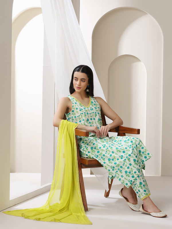 Khushal K Women Floral Printed Regular Pure Cotton Kurta set