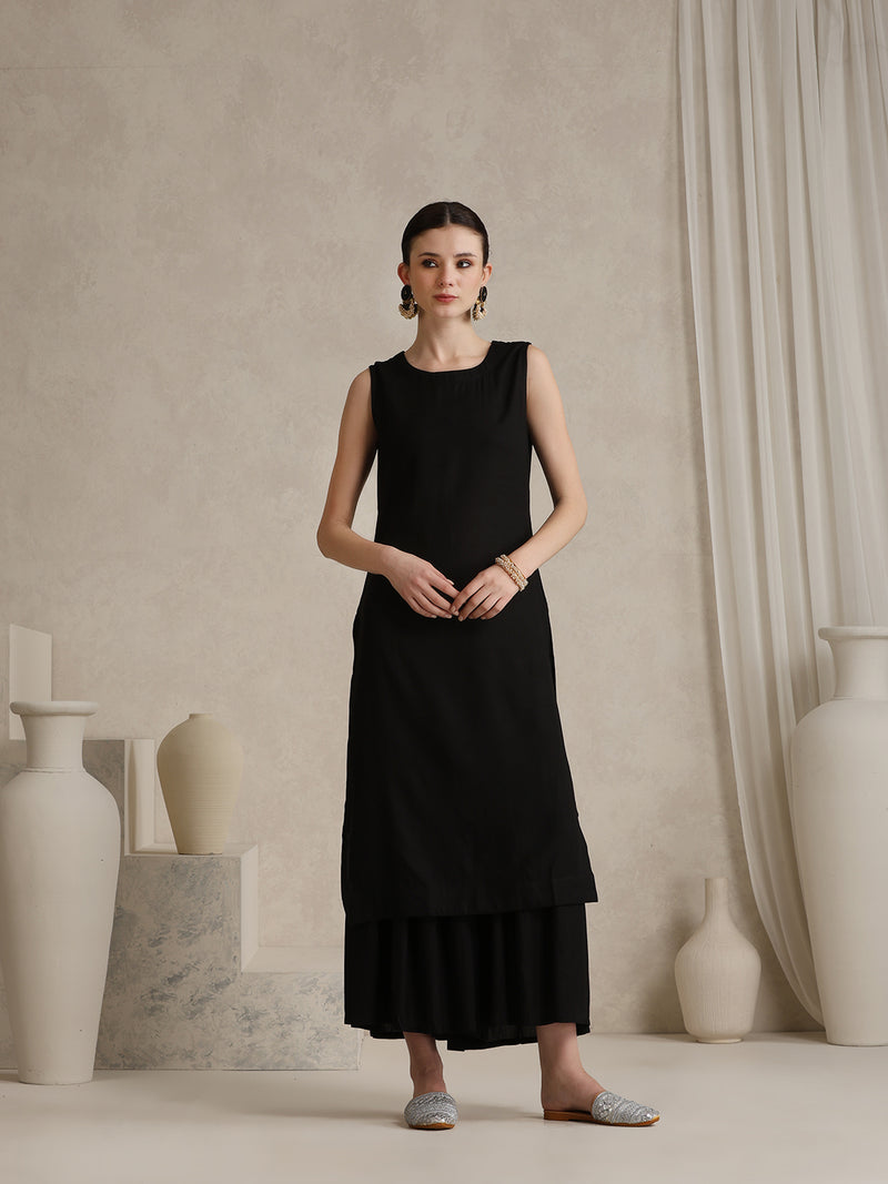 Geometric Embellished Mirror Work A-Line Kurta With Sharara & Dupatta