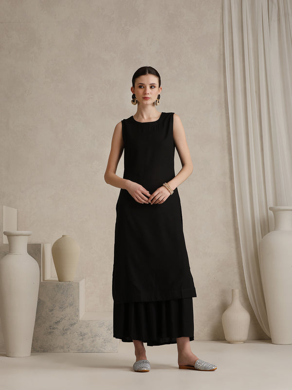 Geometric Embellished Mirror Work A-Line Kurta With Sharara & Dupatta