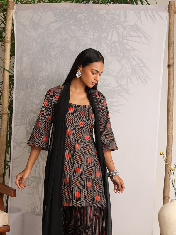 Khushal K Women Cotton kurti and Farshi Salwar with dupatta set - Black