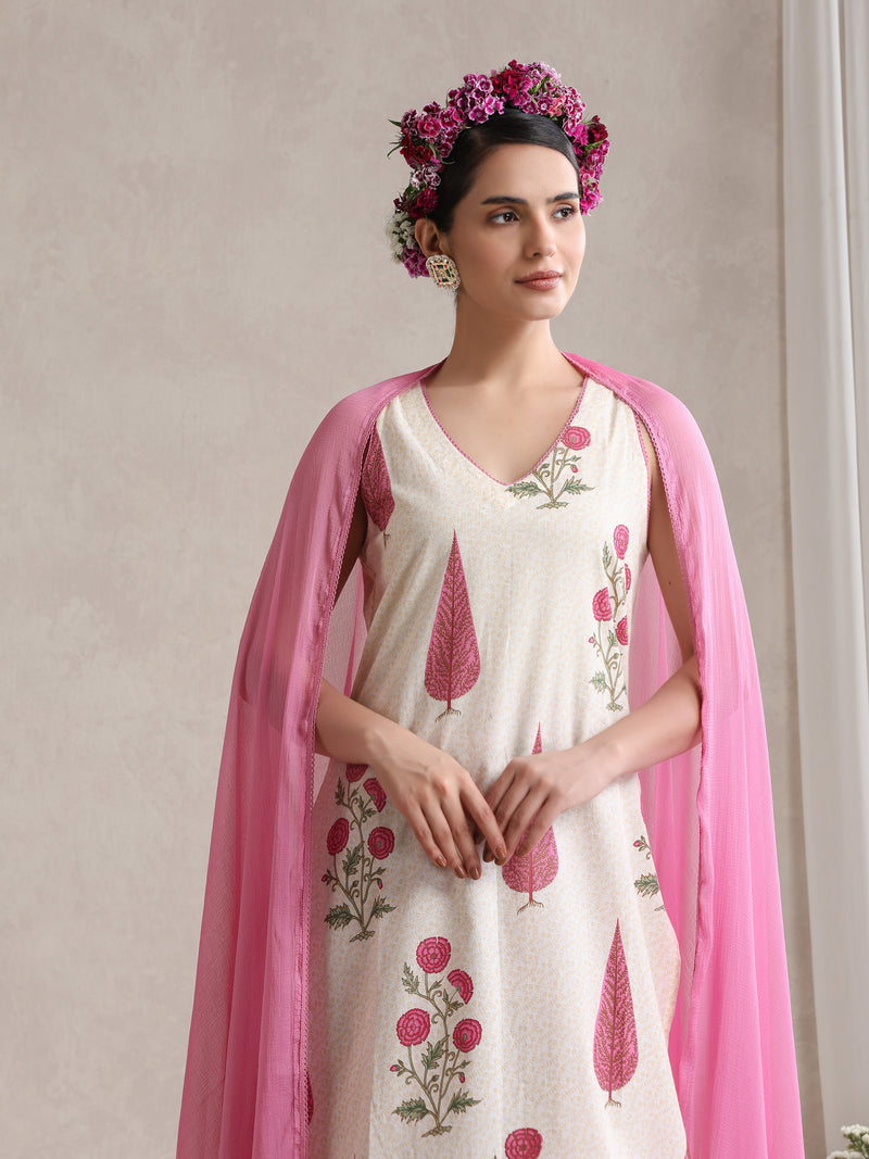 Khushal K Women Floral Printed Regular Pure Cotton Kurta set