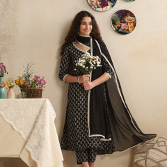 Khushal K Women Floral Printed Regular Pure Cotton Black Kurta & Palazzo With Dupatta