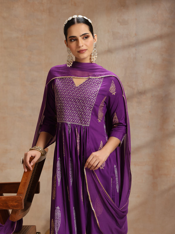 Women Ethnic Motifs Printed Tiered Sequinned Kurta with Trousers & Dupatta