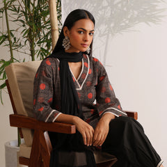 Khushal K Women Cotton kurti and Afghani Salwar with dupatta set - Black