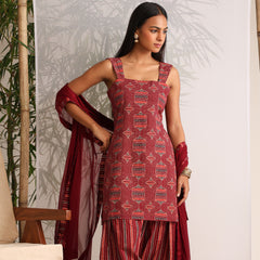 Khushal K Women Cotton kurti and Farshi Salwar with dupatta set - Maroon
