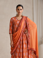 Floral Printed V Neck Pure Cotton A-Line Kurta With Palazzos & Dupatta